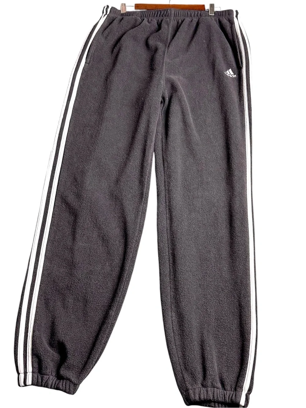 Vintage Adidas Fleece Sweatpants Mens XL Black 3 Stripe Joggers Taiwan Y2K